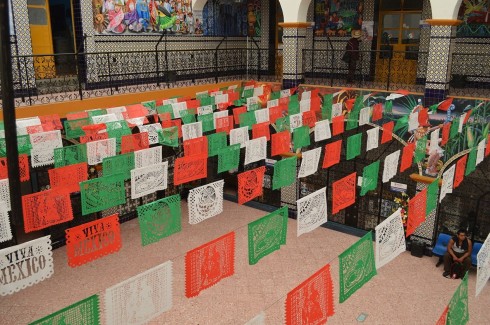 Papel picado decorations for Mexican Independence Day celebrations, Atlixco, Puebla, Mexico. Photo by Alejandro Linares Garcia.